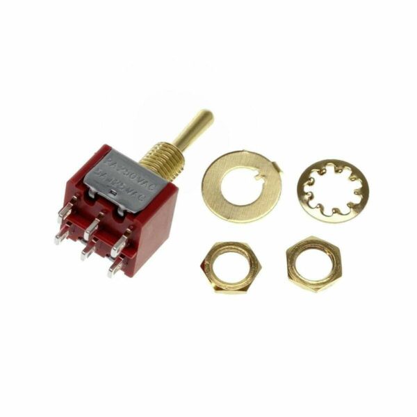 Gold DPDT On-On-On Toggle Switch [Round Bat]