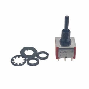 Mini Toggle Switch – DPDT, ON/ON/ON Black on a white background